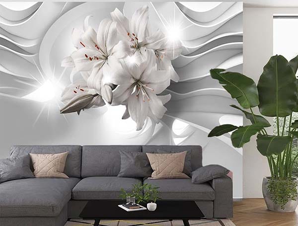 Фотошпалери 3d Білі лілії - Зображення 3