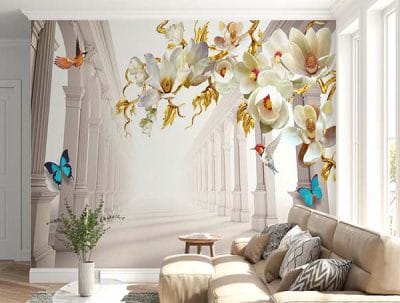 Фотошпалери Квіти та колони