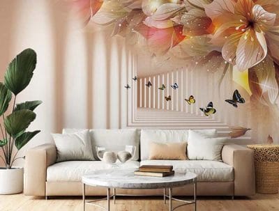 Фотошпалери Квіти та метелики в тунелі