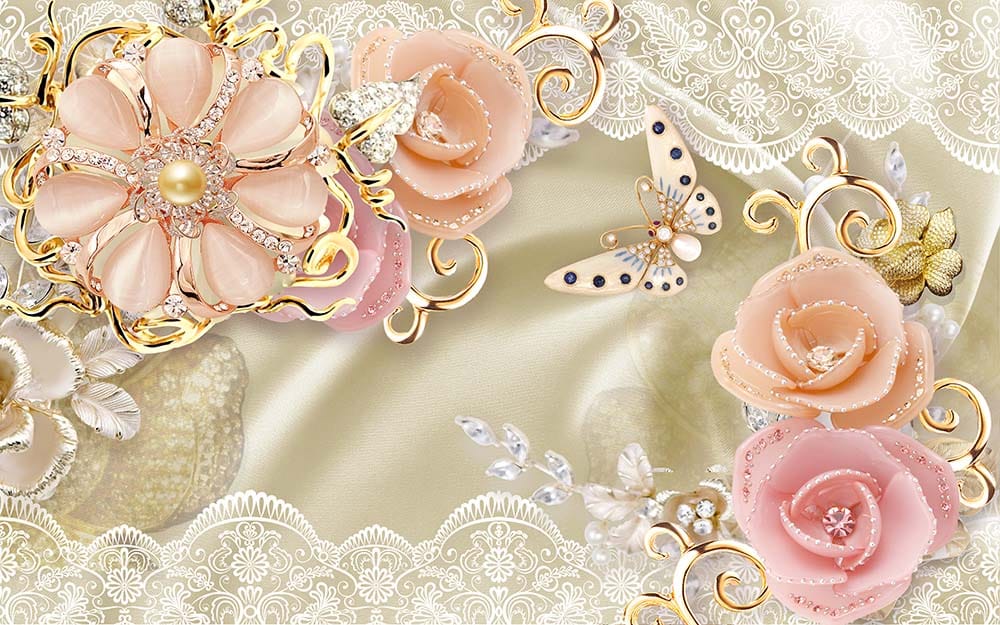 Фотошпалери Золоті квіти з діамантами - Зображення 4