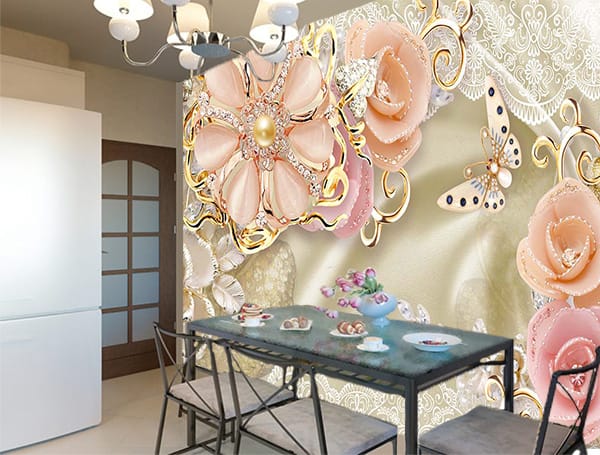 Фотошпалери Золоті квіти з діамантами - Зображення 3