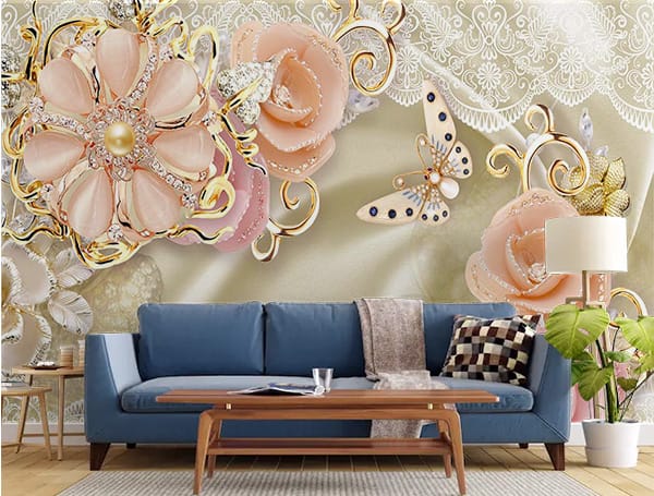 Фотошпалери Золоті квіти з діамантами - Зображення 2