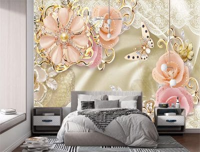 Фотошпалери Золоті квіти з діамантами