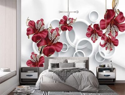 Фотошпалери Червоні лілії на тлі кілець