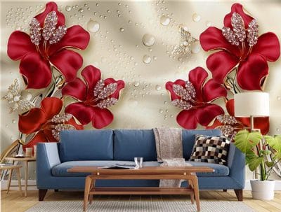 Фотошпалери Лілії з діамантами на тлі крапель