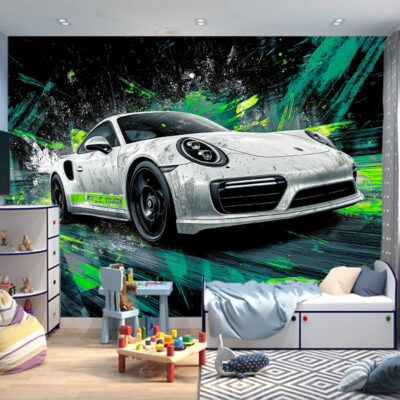 Фотошпалери  Porche на тлі зеленої абстракції