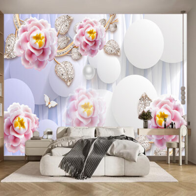 Фотошпалери Квіти з перлами та листям з діамантів