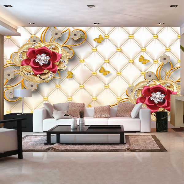 Фотошпалери Троянди 3d на тлі сітки з ромбами - Зображення 3