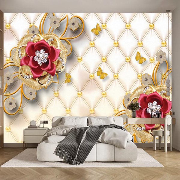 Фотошпалери Троянди 3d на тлі сітки з ромбами - Зображення 2