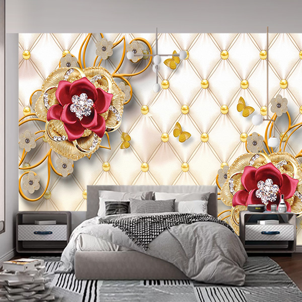 Фотошпалери Троянди 3d на тлі сітки з ромбами