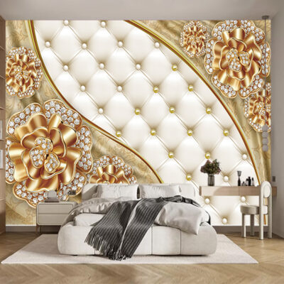 Фотошпалери Золоті квіти на білому тлі