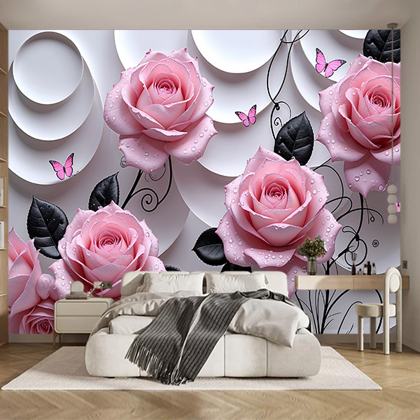 Фотошпалери Троянди 3d на тлі кілець