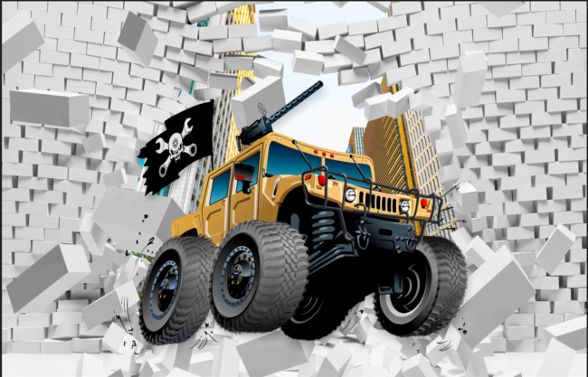 Фотошпалери Машина з піратським прапором для дитячої кімнати. Ціна 3800 грн за виріб.