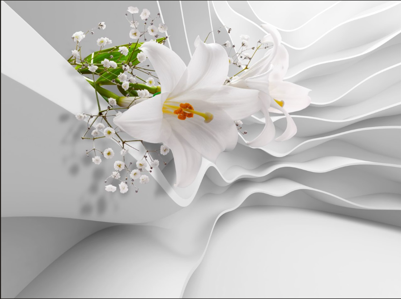 Фотошпалери Біла лілія на тлі хвиль. Ціна 4500 грн за виріб.
