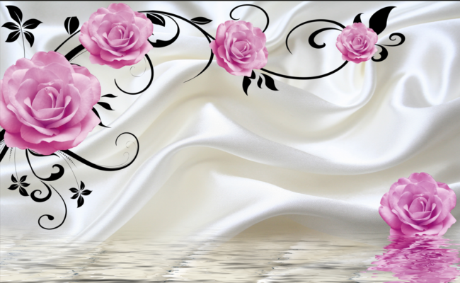 Фотошпалери Троянди на тлі білого шовку. Ціна 1900 грн за виріб.